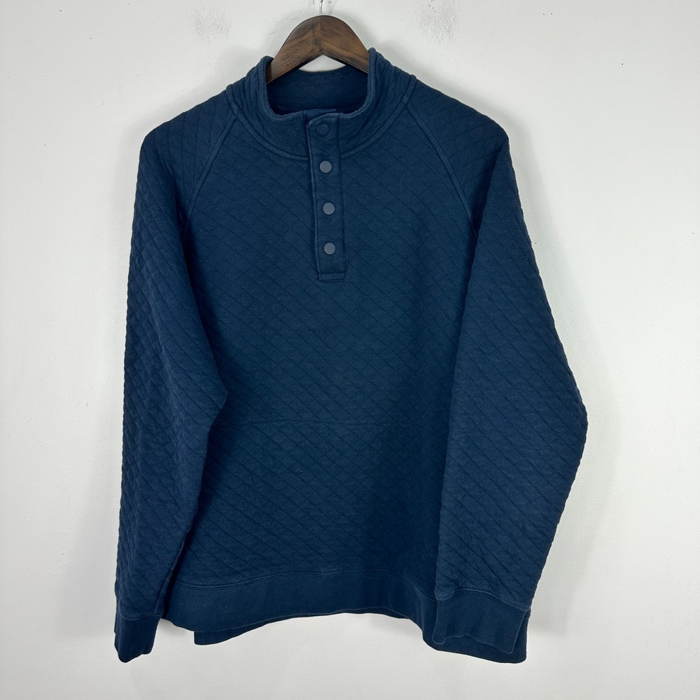 Eddie Bauer Mens XL Blue Quilted Snap Pullover Sweatshirt Outdoor Cabin Minimal